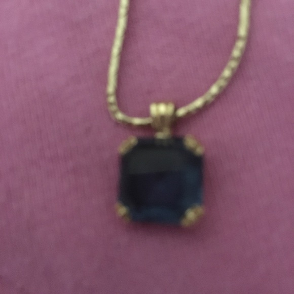 Jewelry - Gold Chain Necklace with Blue Square Jewel